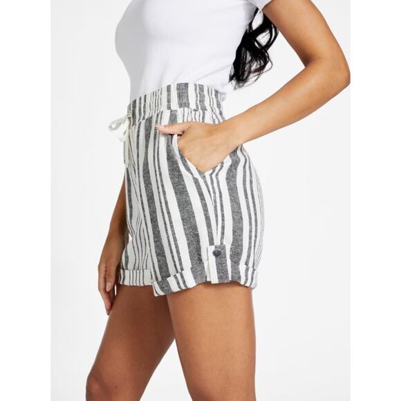 GUESS Charlotte Striped Linen Shorts - Womens Medium - White / Grey / Black-NWT - Picture 5 of 8